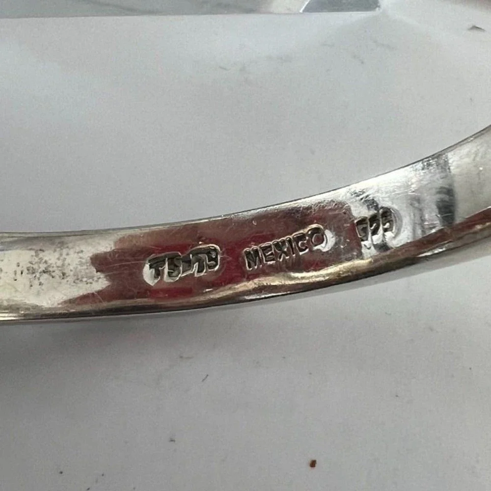 Vintage Modernist Taxco 925 Silver Bracelet Chunky Hinged